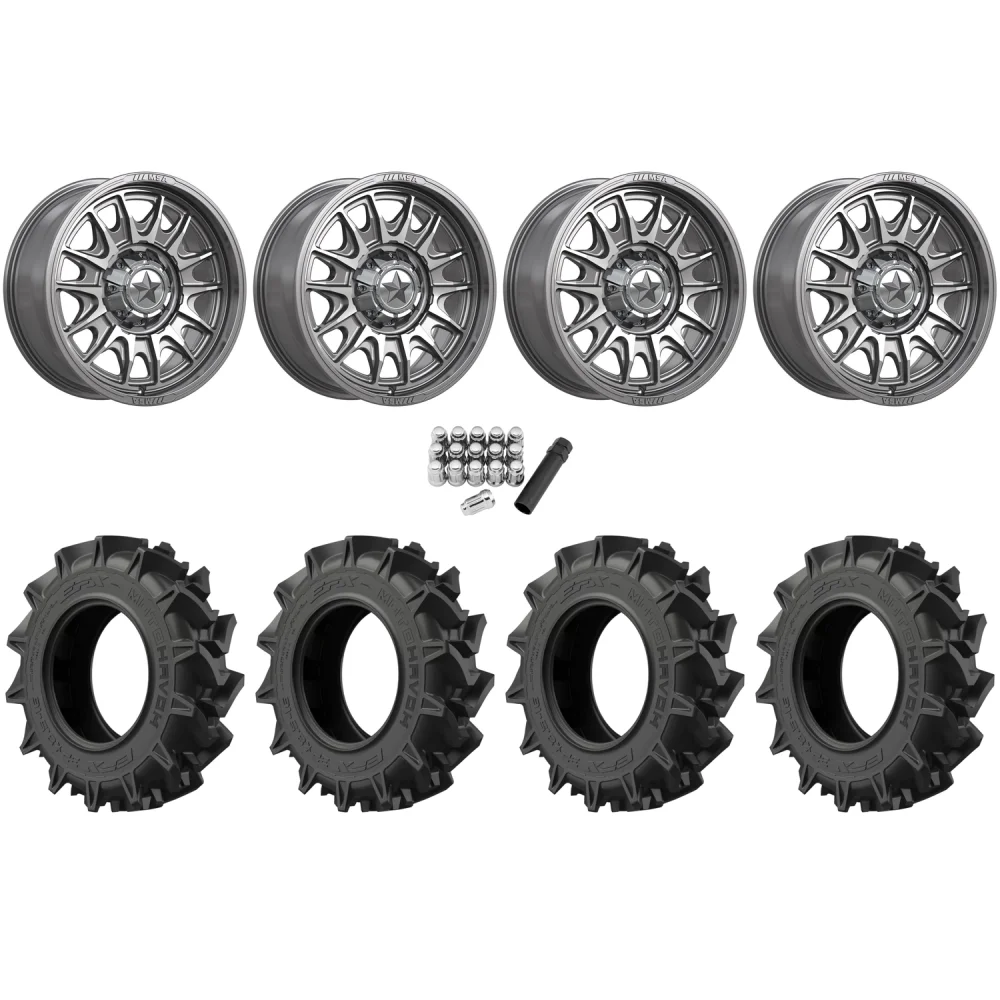 EFX Motohavok 34x8.5-18 Tires on MSA M55 Commander Platinum Machined Wheels, complete kit