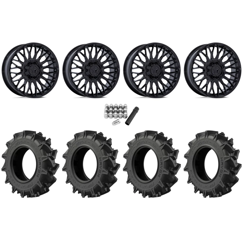 EFX Motohavok 45x10-24 Tires on MSA M50 Clubber Gloss Black Wheels, complete kit
