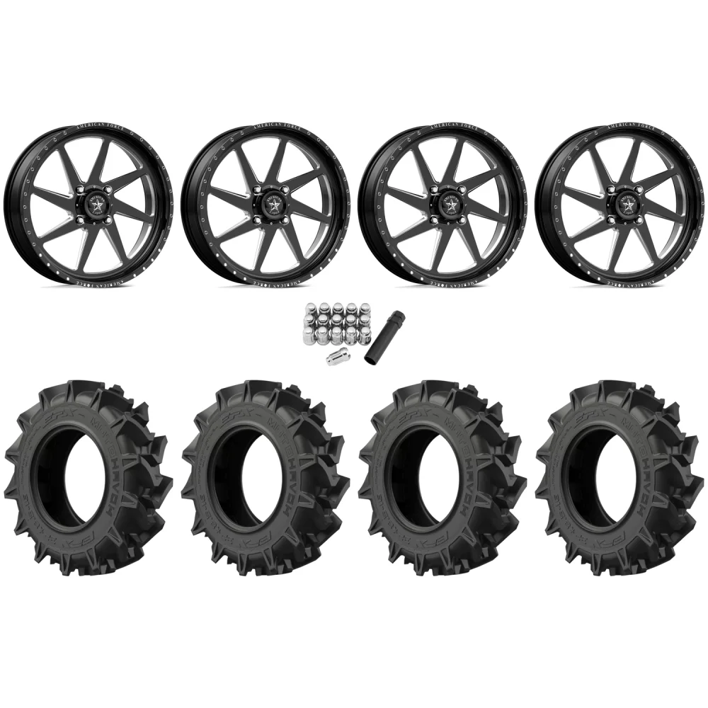 EFX Motohavok 37x9.5-22 Tires on American Force K04 Camino Black Forged Wheels, complete kit