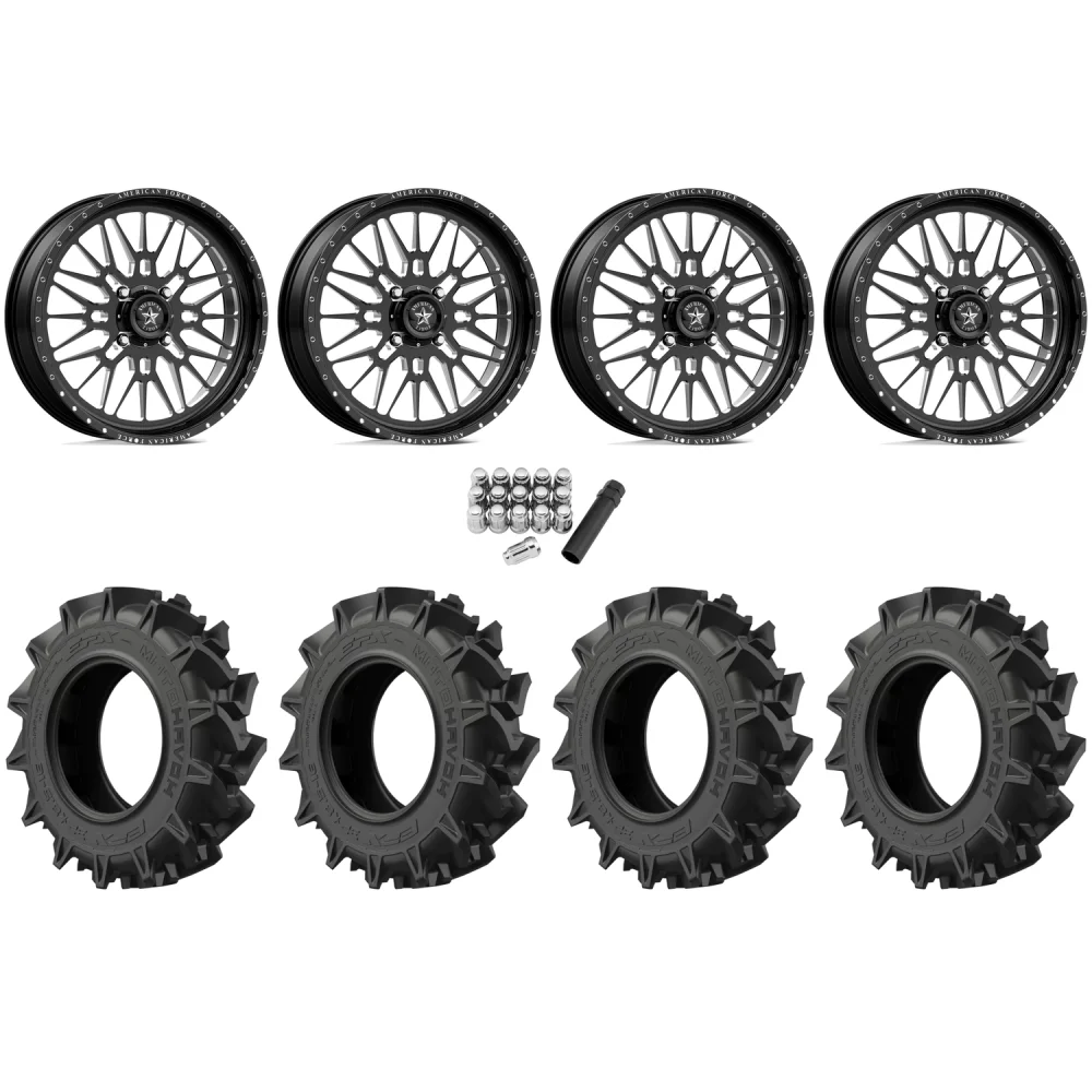 EFX Motohavok 42x8.5-24 Tires on American Force K06 Nomad Black Forged Wheels, complete kit