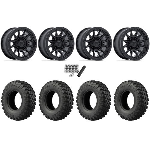 EFX MotoRally 28x10-15 Tires on Fuel Piston Matte Black Wheels