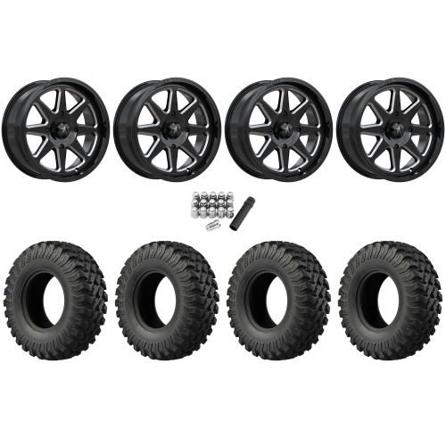 EFX MotoRally 35x10-18 Tires on MSA M54 Spark Gloss Black Milled Wheels