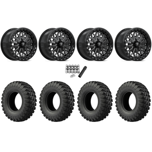 EFX MotoRally 28x10-15 Tires on MSA M53 Bolo Gloss Black Milled Beadlock Wheels
