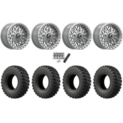 EFX MotoRally 28x10-15 Tires on MSA M53 Bolo Gloss Silver Beadlock Wheels