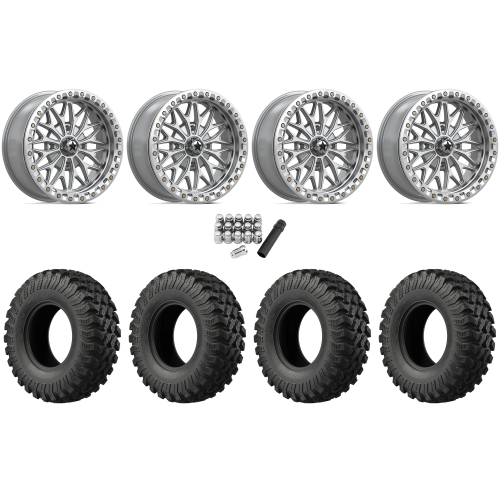 EFX MotoRally 35x10-18 Tires on MSA M53 Bolo Gloss Silver Beadlock Wheels EFX MotoRally 35x10-18 Tires on MSA M53 Bolo Gloss Silver Beadlock Wheels
