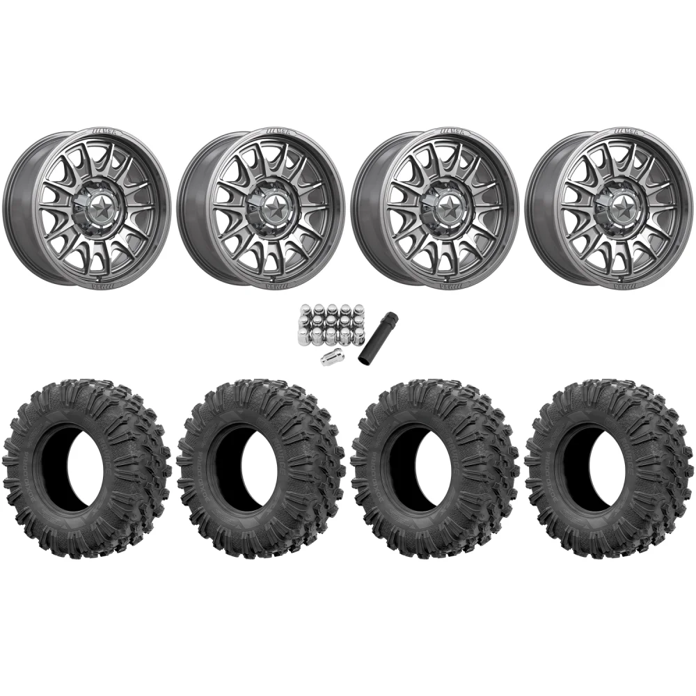 EFX Motoravage 32x10-18 Tires on MSA M55 Commander Platinum Machined Wheels, complete kit