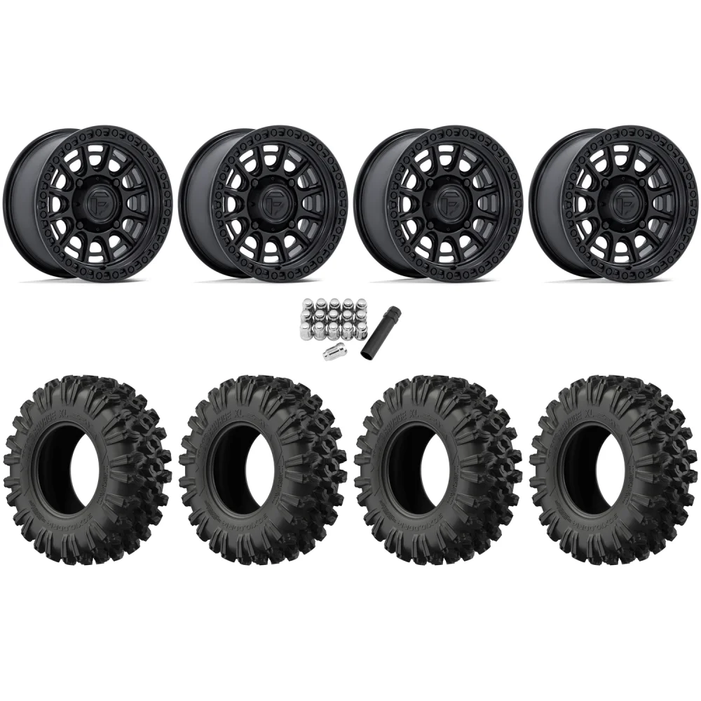 EFX MotoRavage XL 32x10-15 (8ply) Radial Tires on Fuel Cycle Matte Black Wheels, complete kit