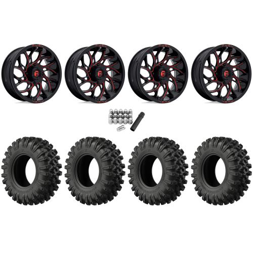 EFX MotoRavage XL 40x10-18 Tires on Fuel Runner Candy Red Wheels