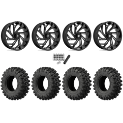 EFX MotoRavage XL 40x10-18 Tires on Fuel Reaction Gloss Black & Milled Wheels