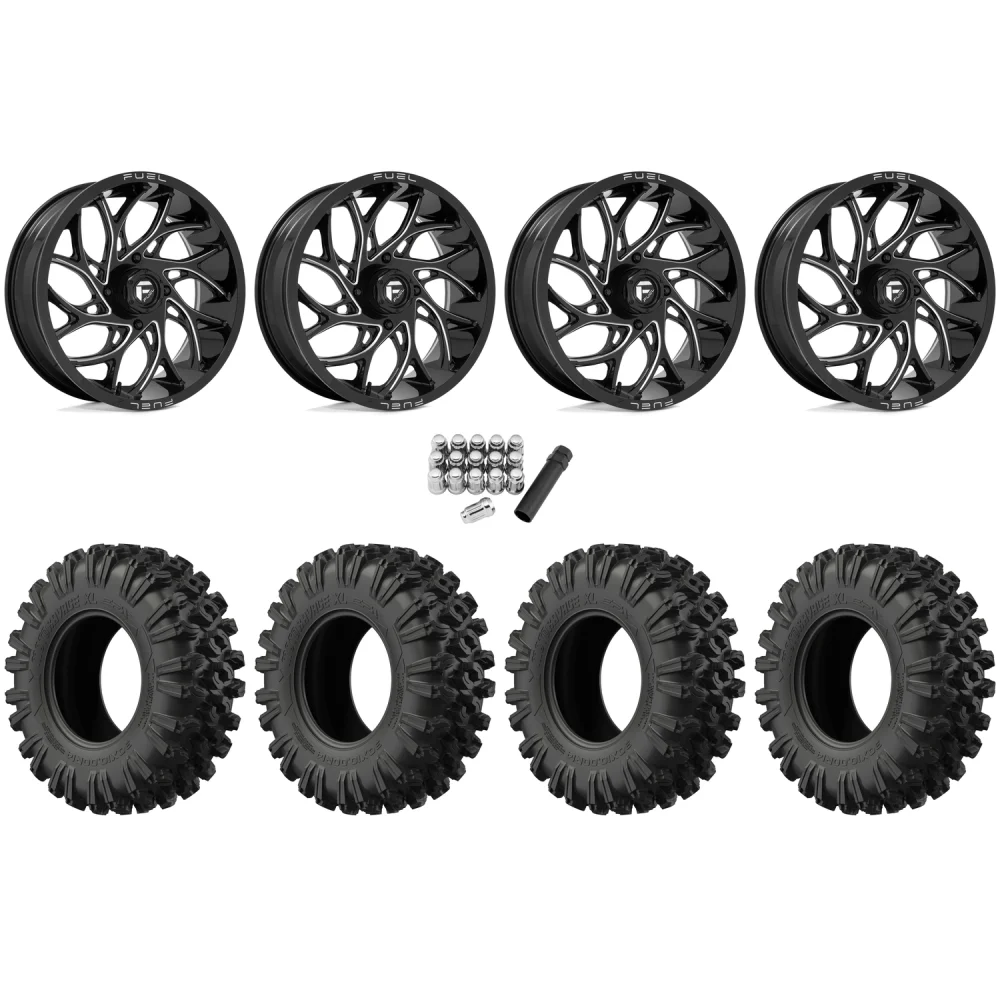 EFX MotoRavage XL 40x10-18 Tires on Fuel Runner Gloss Black & Milled Wheels, complete kit
