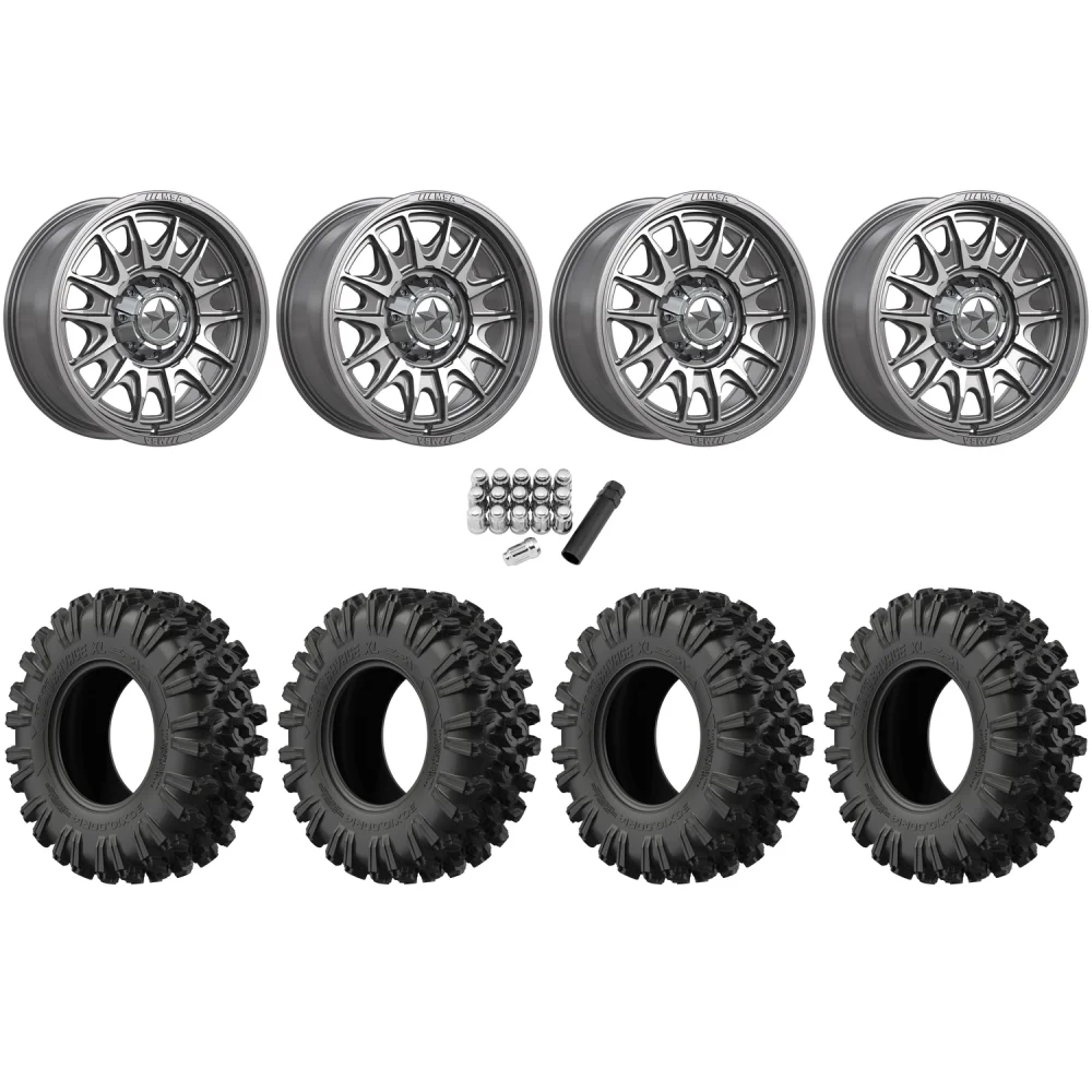 EFX MotoRavage XL 40x10-18 Tires on MSA M55 Commander Platinum Machined Wheels, complete kit