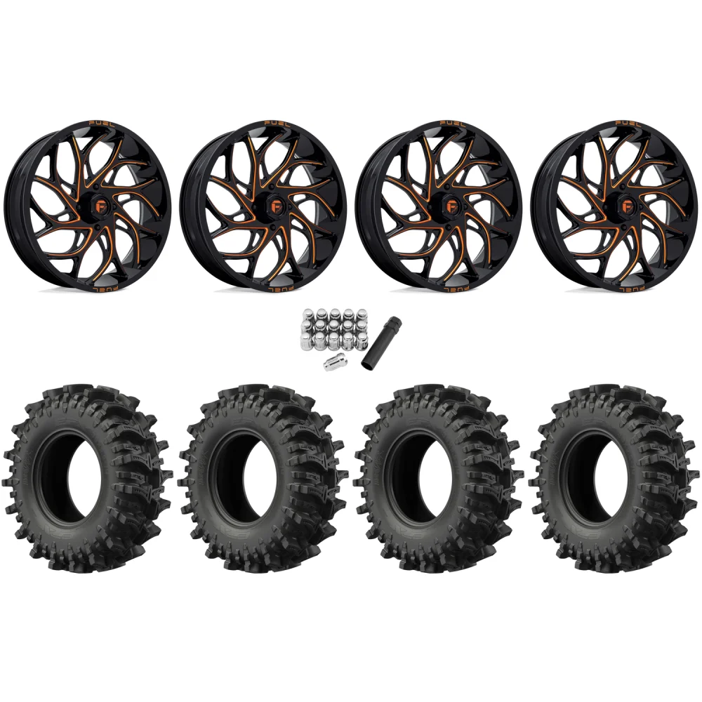 EFX MotoSlayer 45x10.5-24 Tires on Fuel Runner Candy Orange Wheels, complete kit