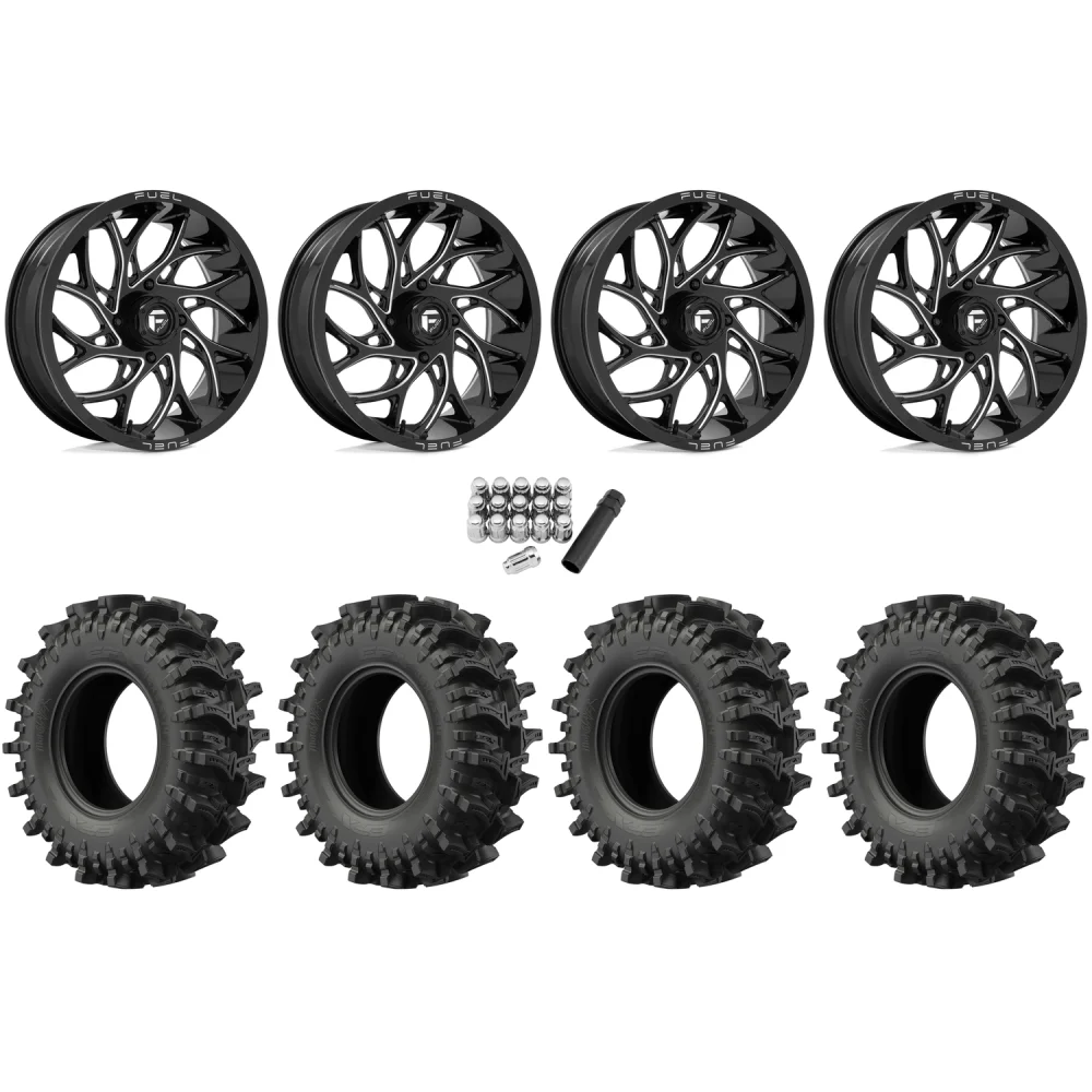 EFX MotoSlayer 45x10.5-24 Tires on Fuel Runner Gloss Black Milled Wheels, complete kit