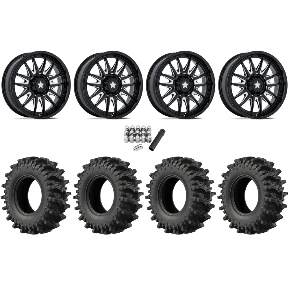 EFX MotoSlayer 33x9.5-22 Tires on MSA M55 Commander Gloss Black Milled Wheels, complete kit