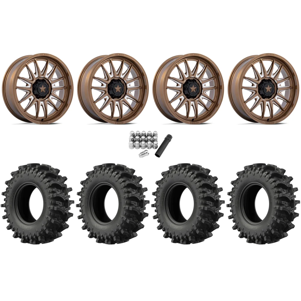 EFX MotoSlayer 35x9.5-24 Tires on MSA M55 Commander Gloss Bronze Milled Wheels, complete kit