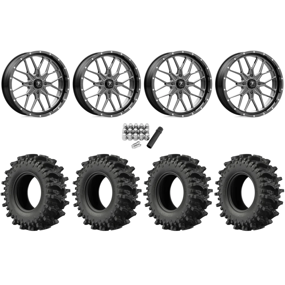 EFX MotoSlayer 50x10.5-24 Tires on MSA M45 Portal Gloss Black Milled Wheels, complete kit