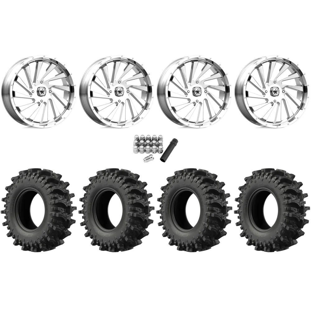 EFX MotoSlayer 50x10.5-24 Tires on MSA M46 Blade Chrome Wheels, complete kit