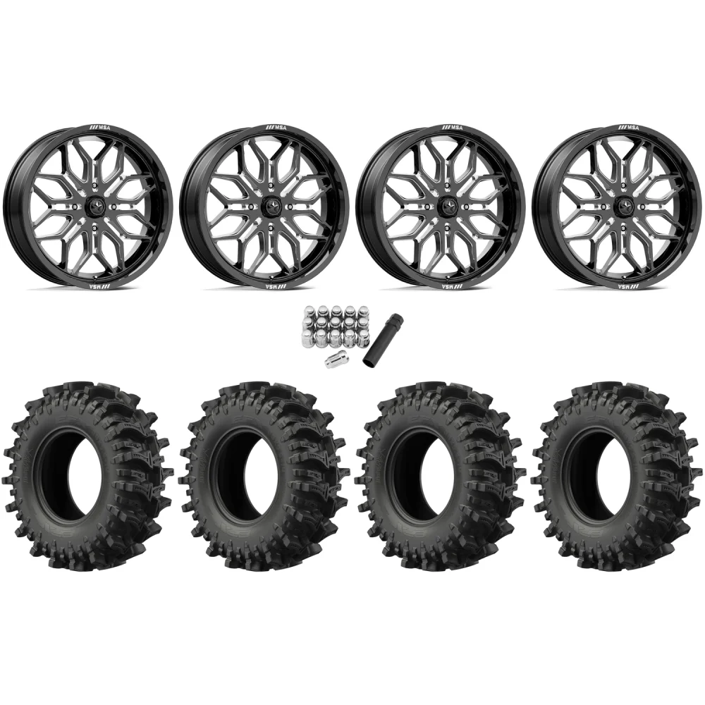 EFX MotoSlayer 50x10.5-24 Tires on MSA M47 Sniper Gloss Black Milled Wheels, complete kit