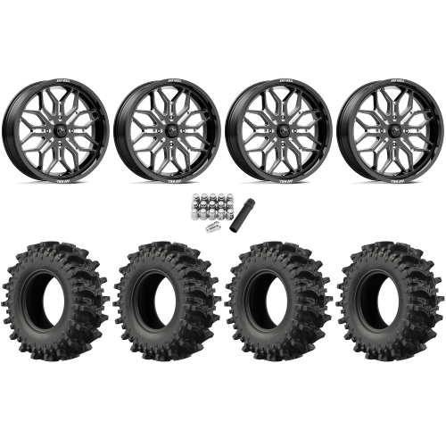 EFX MotoSlayer 45x10.5-24 Tires on MSA M47 Sniper Gloss Black Milled Wheels