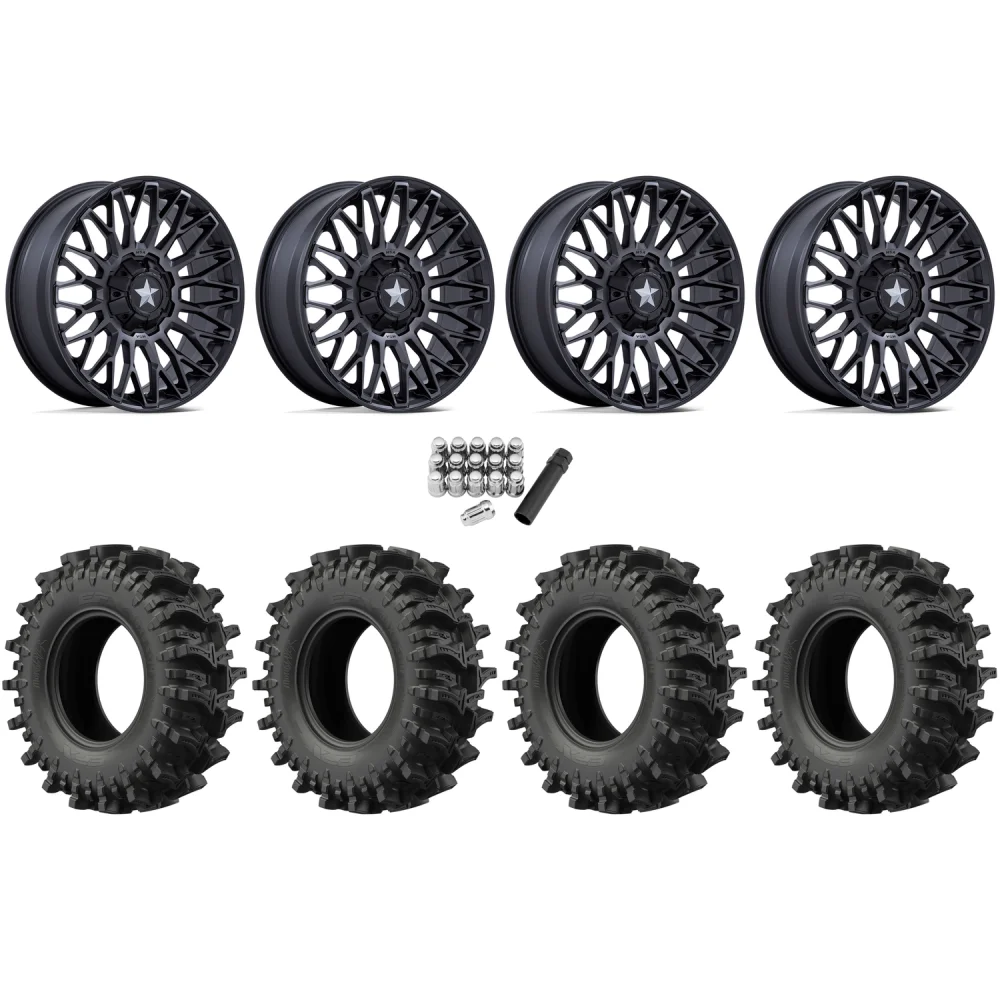 EFX MotoSlayer 45x10.5-24 Tires on MSA M50 Clubber Matte Black DDT Wheels, complete kit