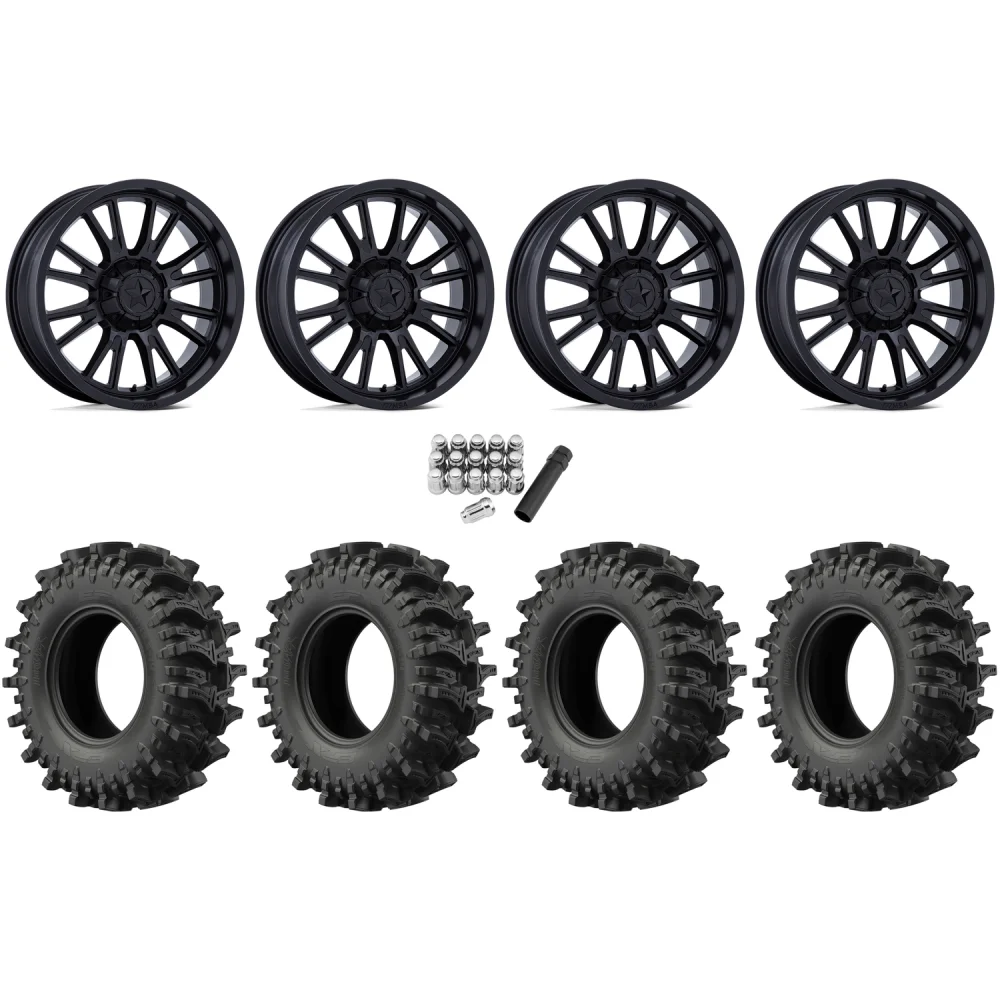 EFX MotoSlayer 45x10.5-24 Tires on MSA M51 Thunderlips Matte Black Wheels, complete kit