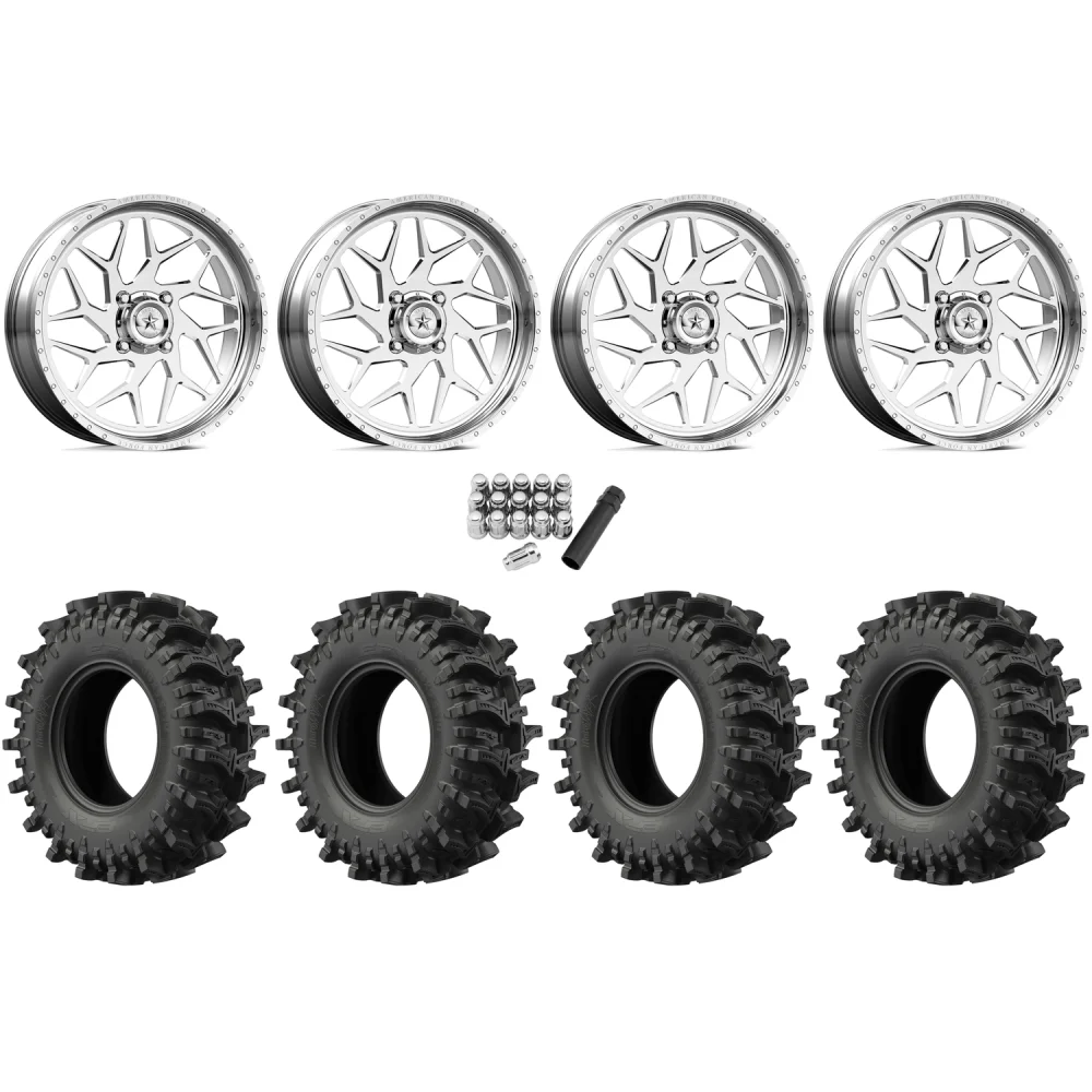 EFX MotoSlayer 50x10.5-24 Tires on American Force K05 Coyote Polished Forged Wheels, complete kit