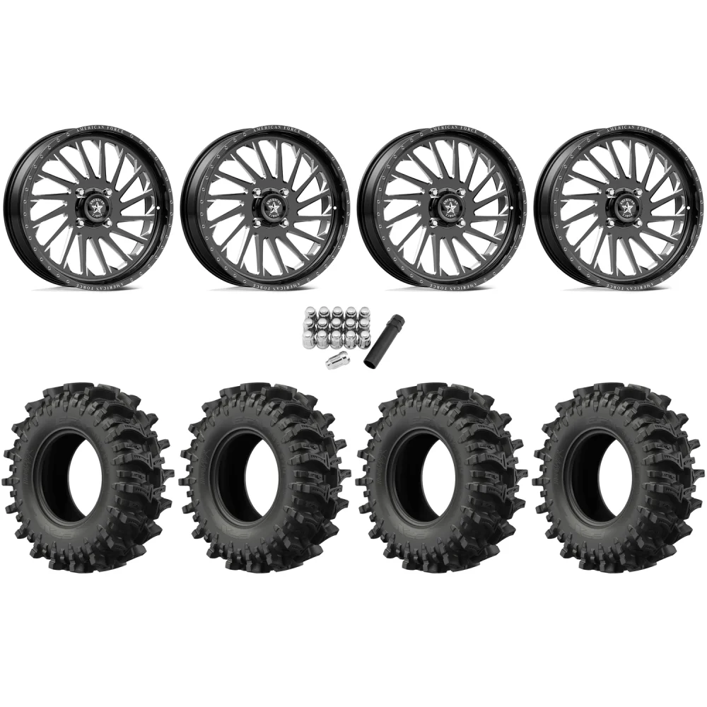 EFX MotoSlayer 45x10.5-24 Tires on American Force K12 Shredder Black Forged Wheels, complete kit
