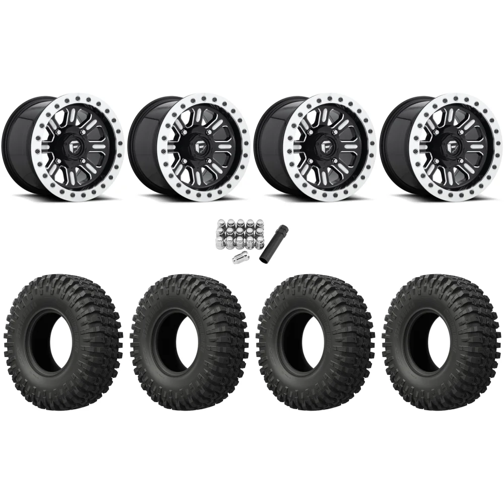 EFX MotoCrusher 37x10-15 Tires on Fuel Hardline Gloss Black Milled Beadlock Wheels, complete kit