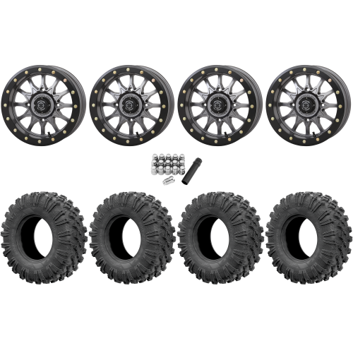 EFX MotoRavage 30x10-15 (8ply) Radial Tires on Frontline 223 Gunmetal Grey Beadlock Wheels