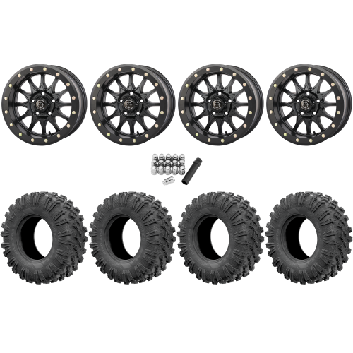 EFX MotoRavage 30x10-15 (8ply) Radial Tires on Frontline 223 Matte Black Beadlock Wheels