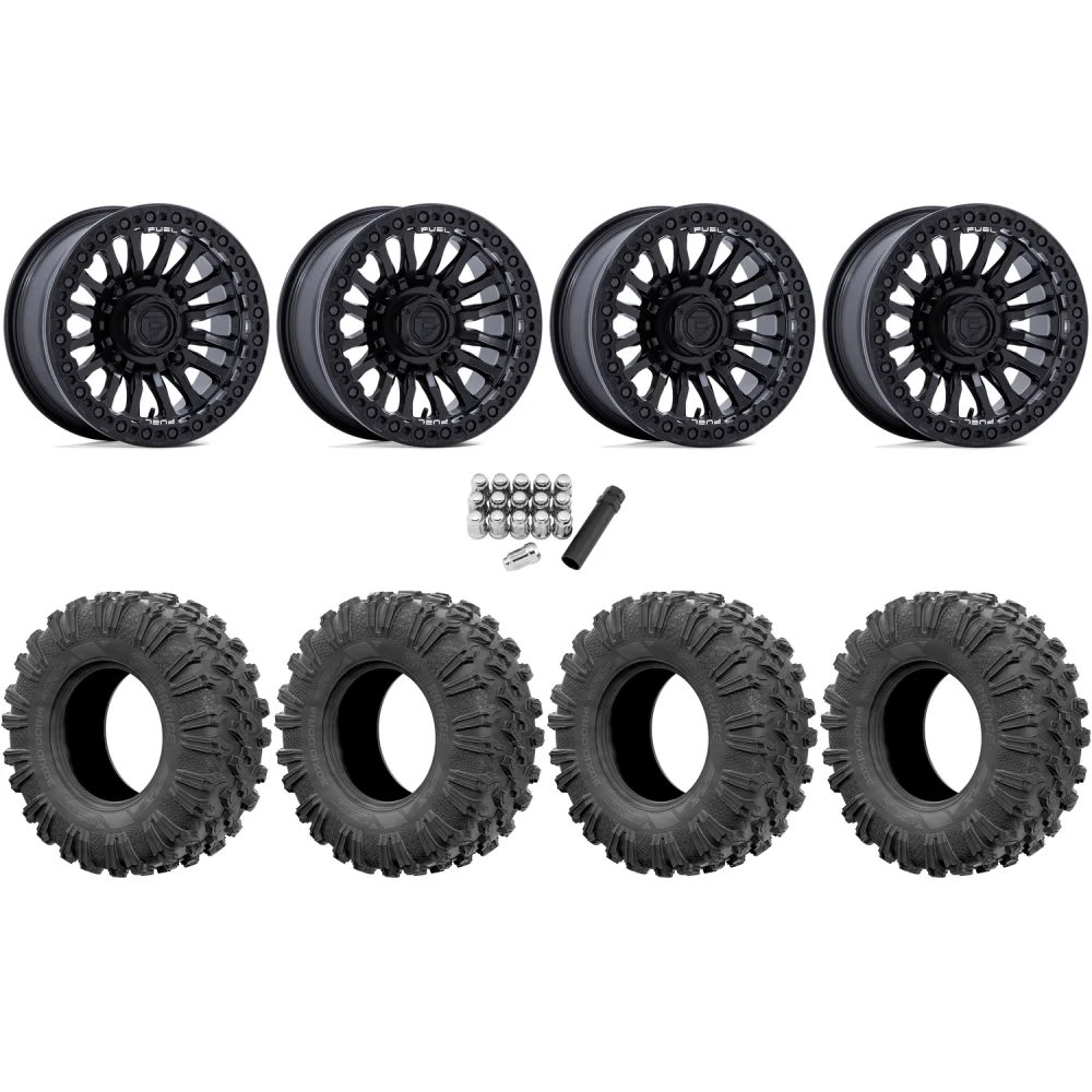 EFX MotoRavage 30x10-15 (8ply) Radial Tires on Fuel Rincon Blackout Beadlock Wheels, complete kit