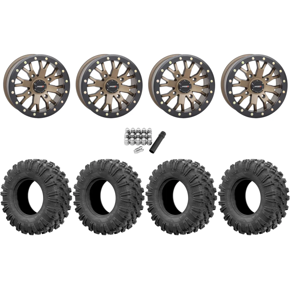 EFX MotoRavage 30x10-15 (8ply) Radial Tires on System 3 Offroad SB-4 Bronze Beadlock Wheels, complete kit