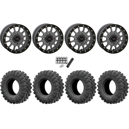 EFX MotoRavage 30x10-15 (8ply) Radial Tires on System 3 Offroad SB-5 Gunmetal Grey Beadlock Wheels