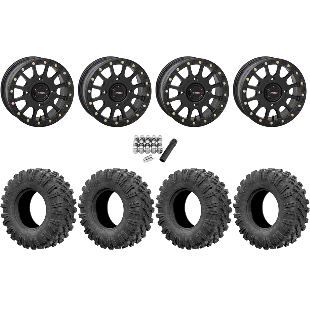 EFX MotoRavage 32x10-15 (8ply) Radial Tires on System 3 Offroad SB-5 Matte Black Beadlock Wheels, complete kit