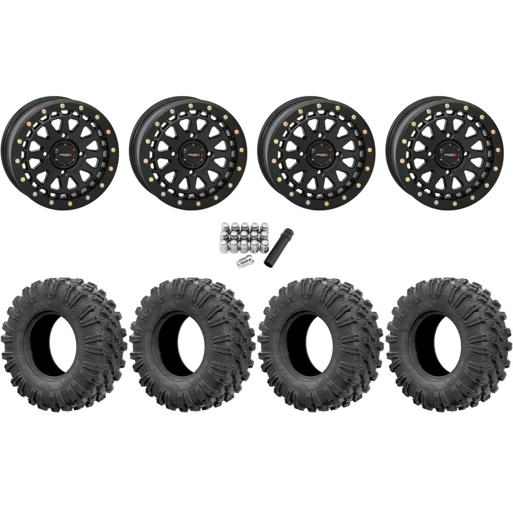 EFX MotoRavage 32x10-15 (8ply) Radial Tires on System 3 Offroad SB-6 Matte Black Beadlock Wheels, complete kit