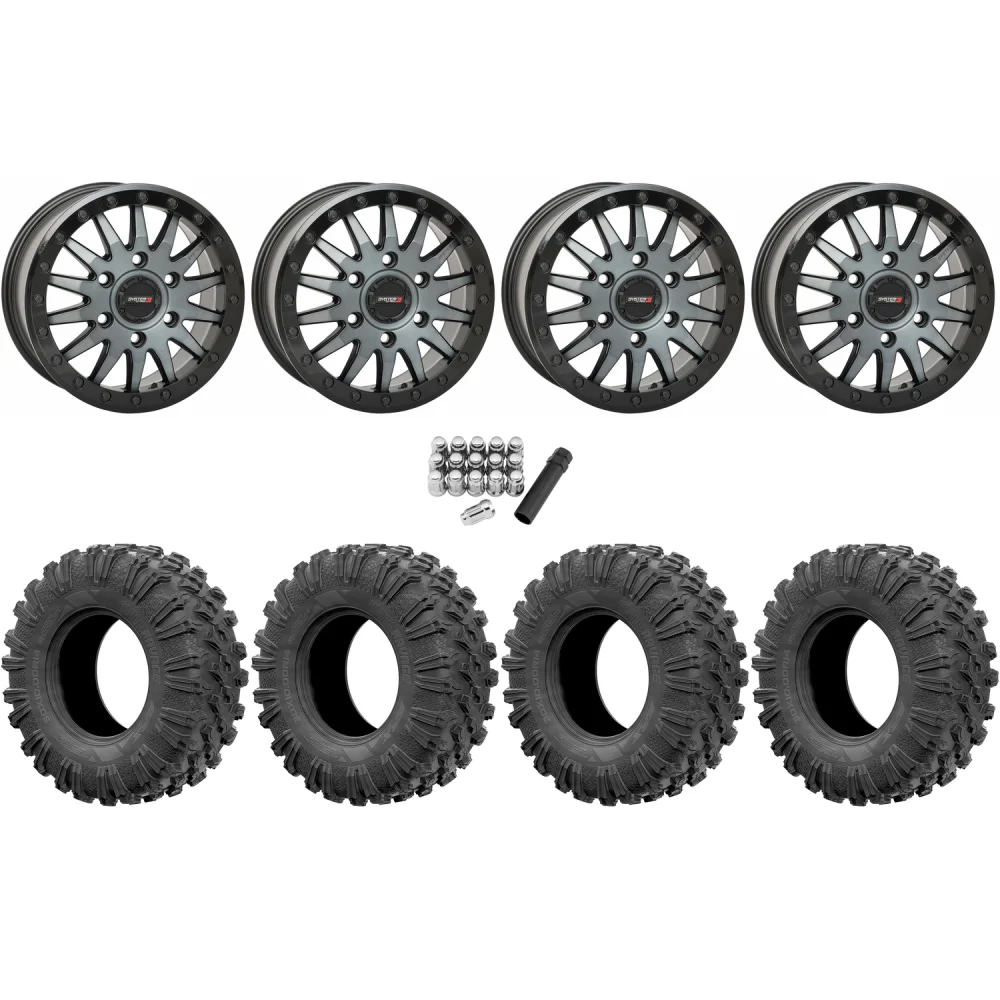 EFX MotoRavage 30x10-15 (8ply) Radial Tires on System 3 Offroad SB-8 Brushed Grey Beadlock Wheels, complete kit