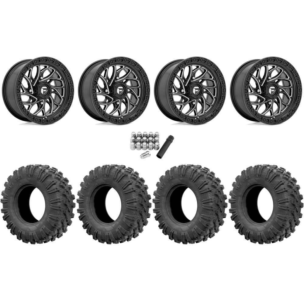 EFX MotoRavage 30x10-15 (8ply) Radial Tires on Fuel Runner Gloss Black Milled Wheels, complete kit