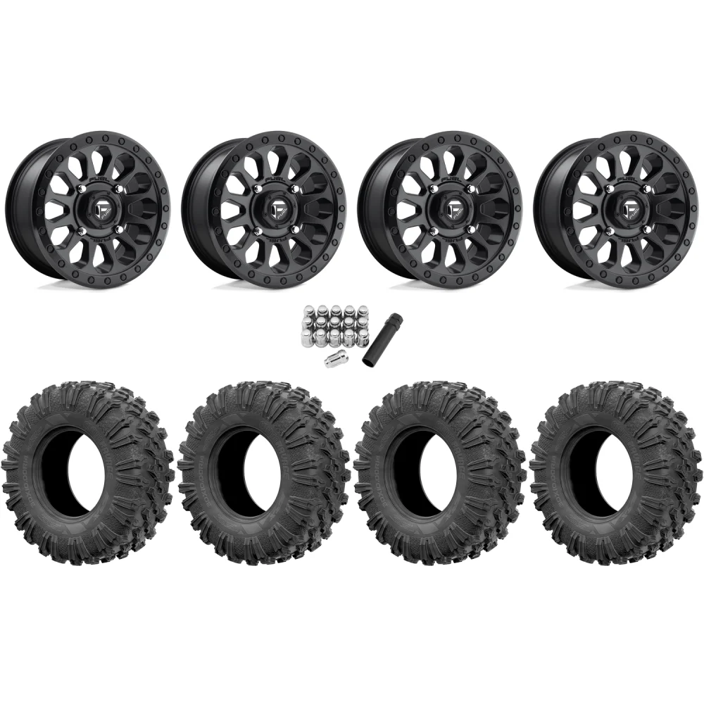EFX MotoRavage 30x10-15 (8ply) Radial Tires on Fuel Vector Matte Black Wheels, complete kit