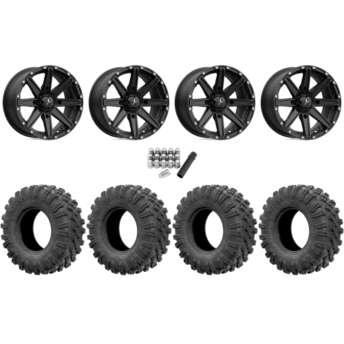 EFX MotoRavage 32x10-15 (8ply) Radial Tires on MSA M33 Clutch Satin Black Wheels