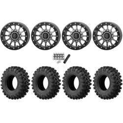 EFX MotoRavage XL 32x10-15 (8ply) Radial Tires on Frontline 223 Gunmetal Grey Beadlock Wheels