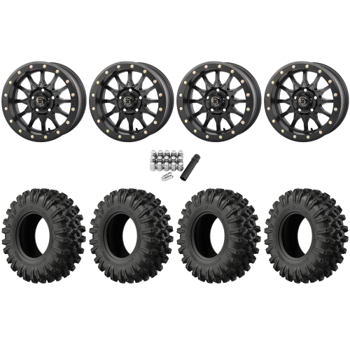EFX MotoRavage XL 35x10-15 (8ply) Radial Tires on Frontline 223 Matte Black Beadlock Wheels