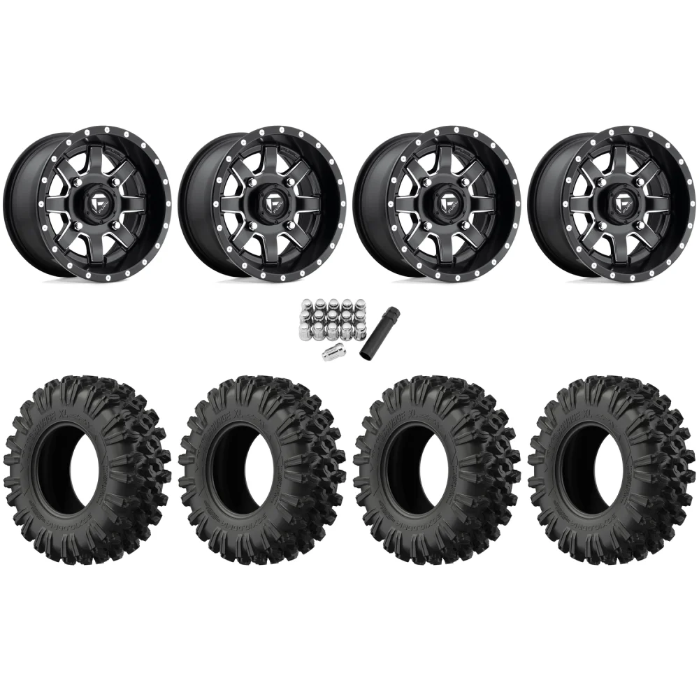 EFX MotoRavage XL 32x10-15 (8ply) Radial Tires on Fuel Maverick Matte Black Milled Wheels, complete kit