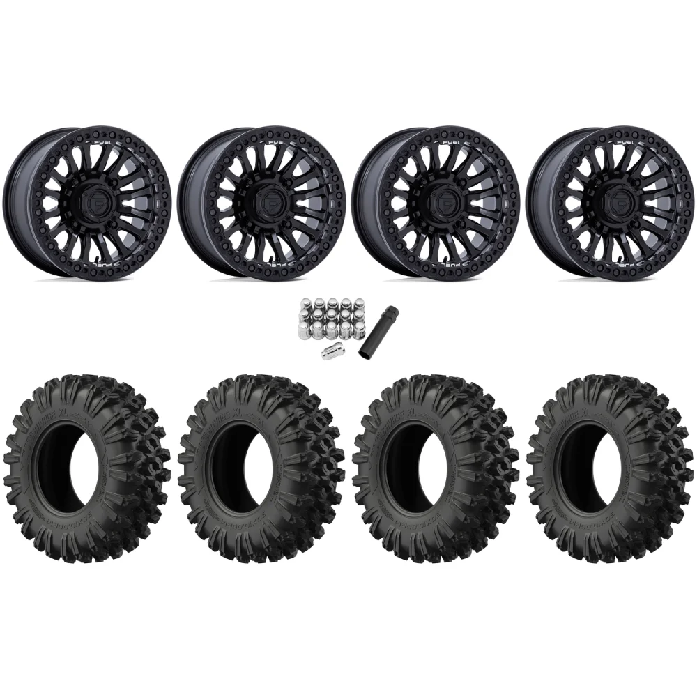 EFX MotoRavage XL 35x10-15 (8ply) Radial Tires on Fuel Rincon Blackout Beadlock Wheels, complete kit