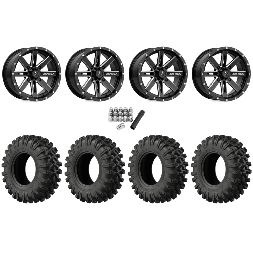 EFX MotoRavage XL 32x10-15 (8ply) Radial Tires on MSA M41 Boxer Gloss Black Milled Wheels