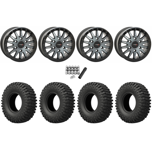 EFX MotoCrusher 32x10-15 Tires on SB-8 Brushed Grey Beadlock Wheels