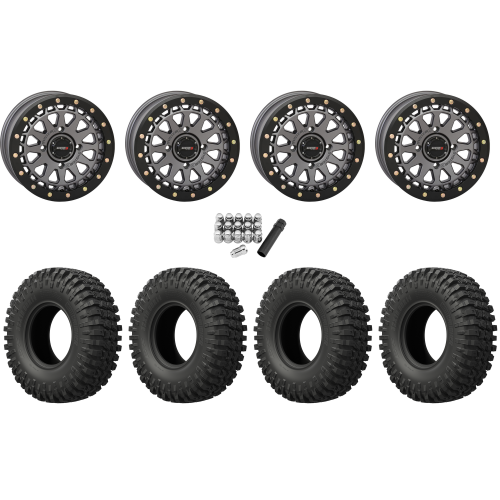 EFX MotoCrusher 37x10-15 Tires on SB-6 Gunmetal Grey Beadlock Wheels
