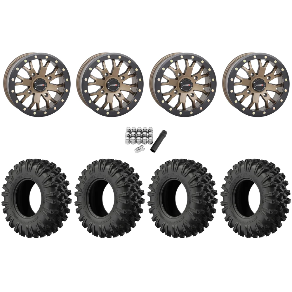 EFX MotoRavage XL 32x10-15 (8ply) Radial Tires on System 3 Offroad SB-4 Bronze Beadlock Wheels, complete kit