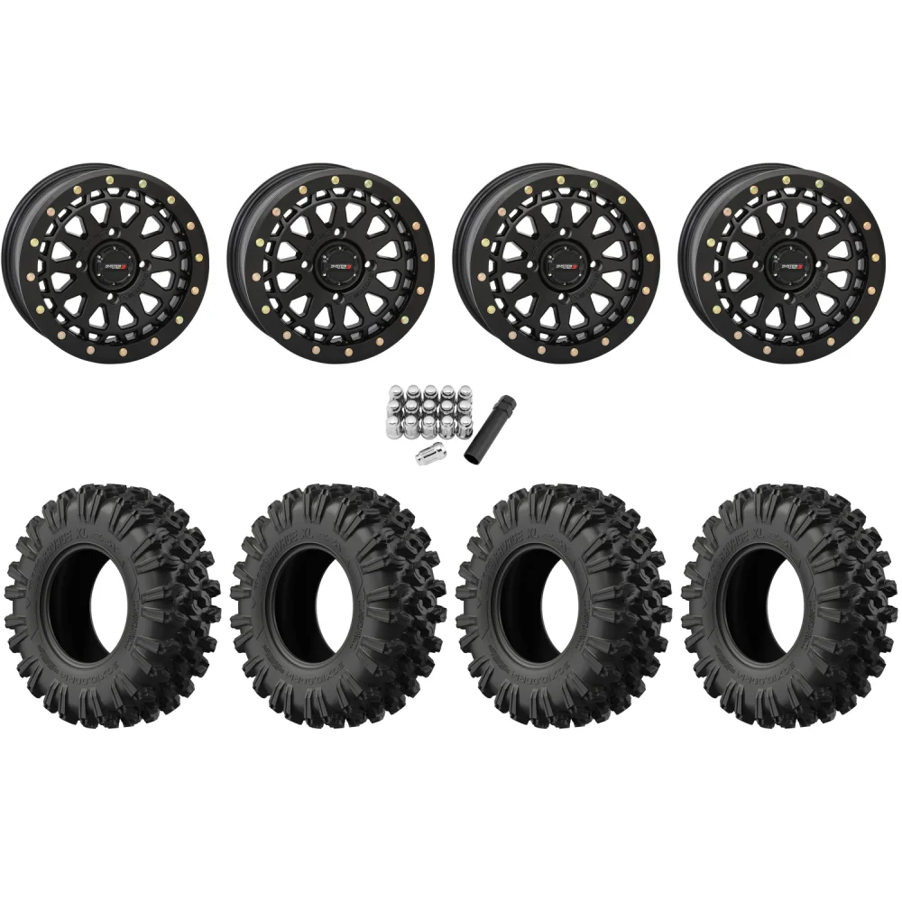 EFX MotoRavage XL 35x10-15 (8ply) Radial Tires on System 3 Offroad SB-6 Matte Black Beadlock Wheels, complete kit