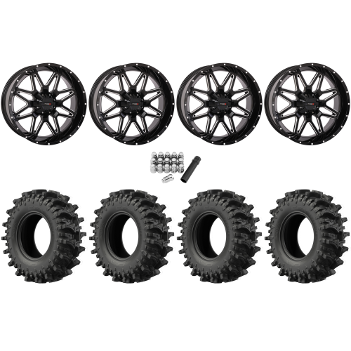 EFX MotoSlayer 33x9.5-20 Tires on System 3 Offroad ST-7 Gloss Black Milled Wheels