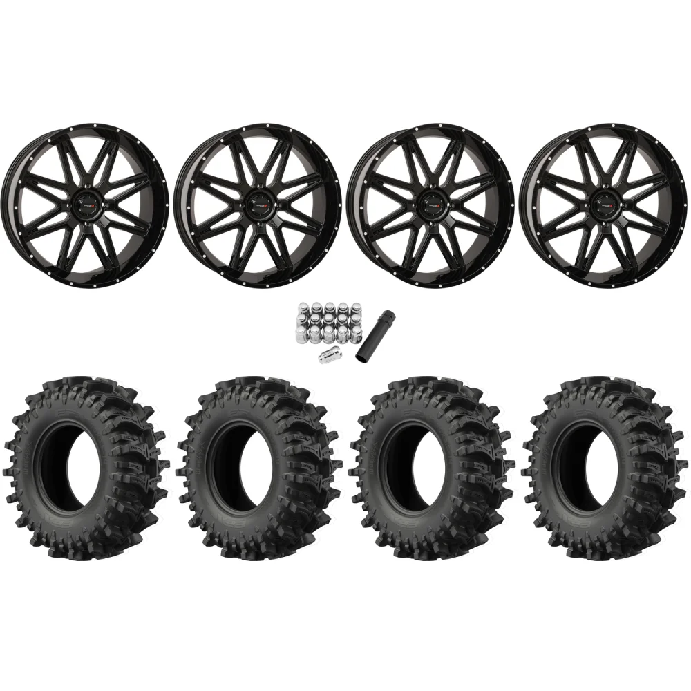 EFX MotoSlayer 37x10.5-24 Tires on System 3 Offroad ST-7 Gloss Black (24x9) Wheels, complete kit